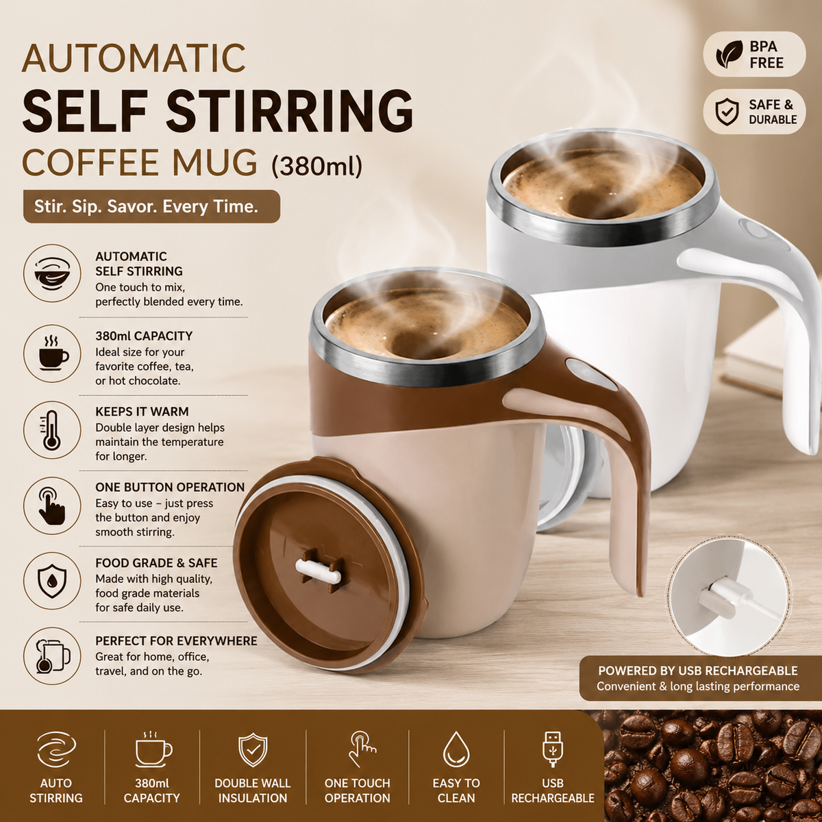 Automatic Self Stirring Coffee Mug (380ml)