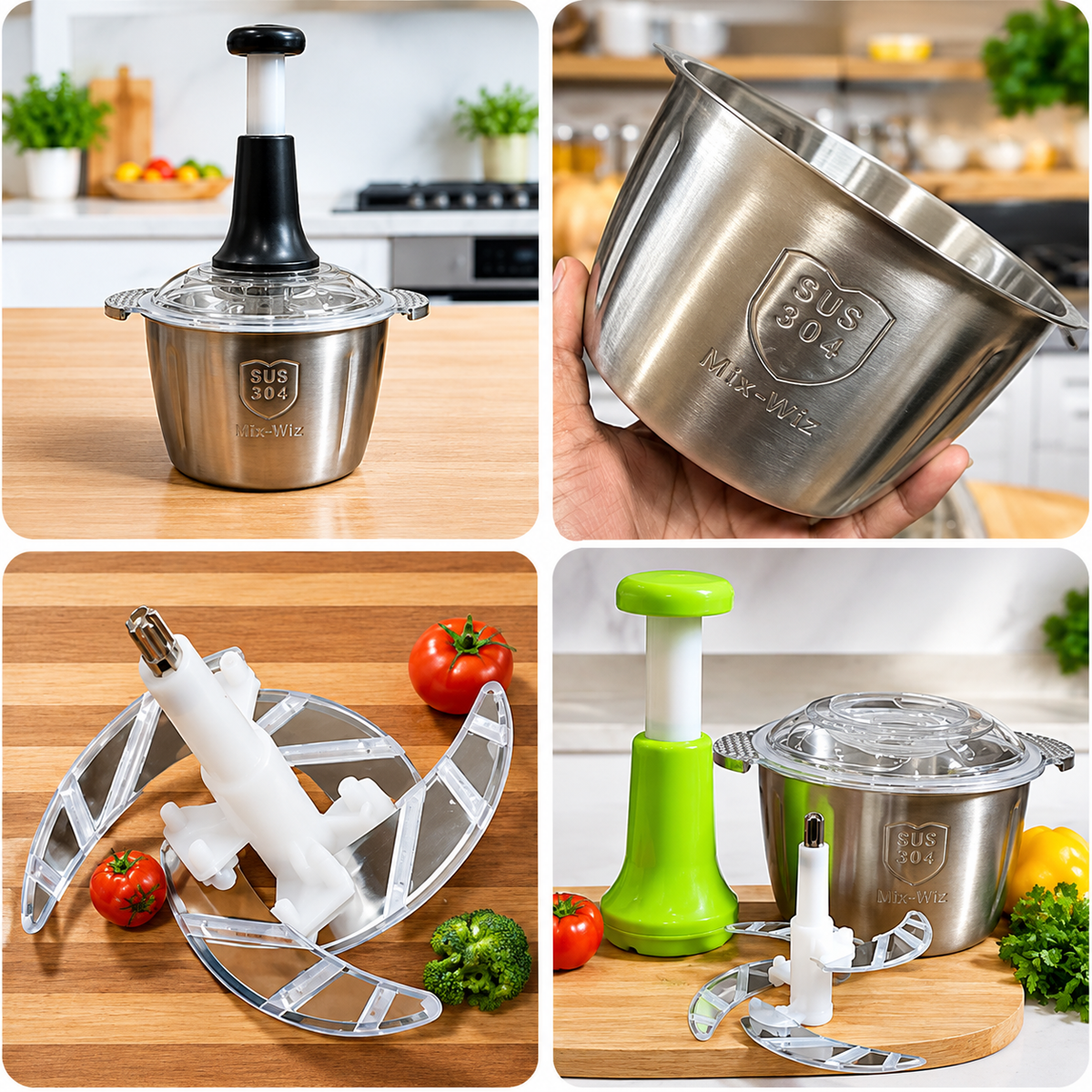 2L Manual Stainless Steel Food Chopper With Knife Set (Pack of 3)