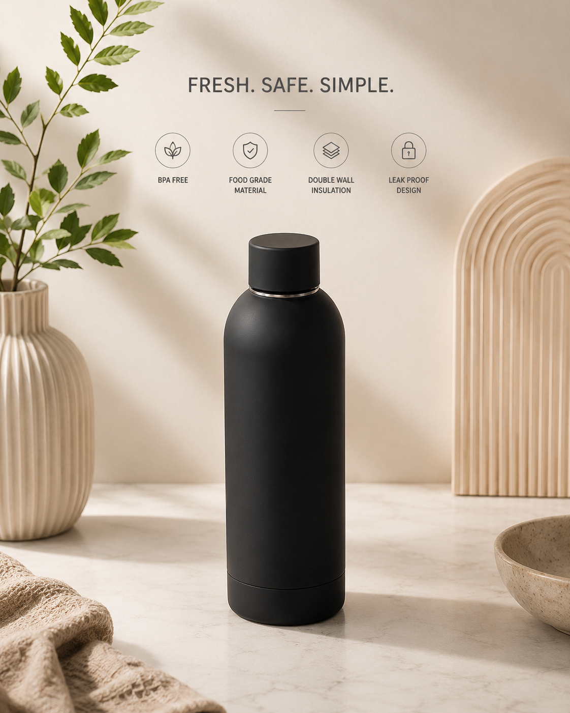 BLISSENTO Stainless Steel Water Bottle (500ML)