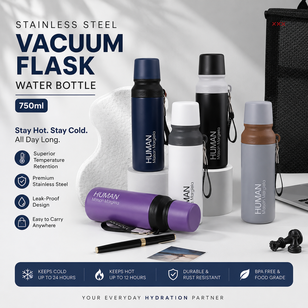Stainless Steel Vacuum Flask Water Bottle (750ml)