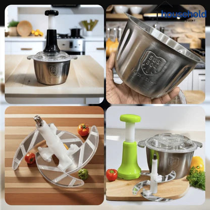 Stainless Steel Multi-Function Hand Press Food Chopper & Grater