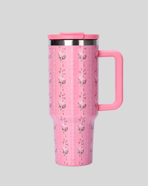 Floral Insulated Tumbler With Handle with Gift Pack