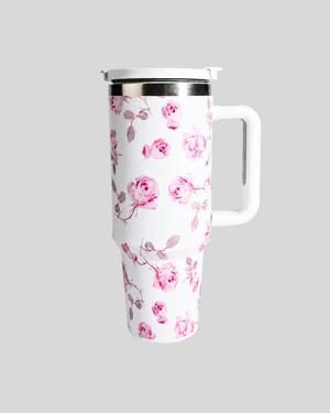 Floral Insulated Tumbler With Handle with Gift Pack